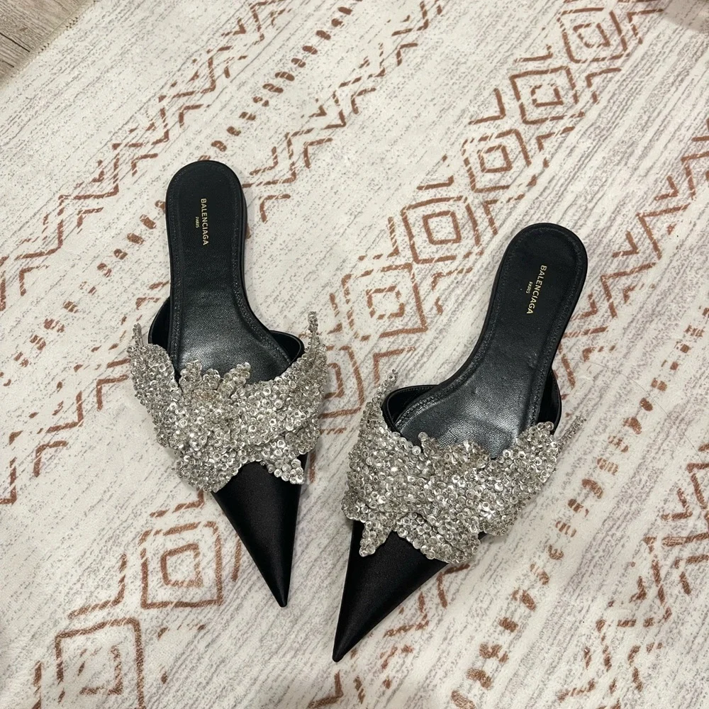 Balenciaga Satin Sequin Embellished Slash Slippers - Picture 2 of 7